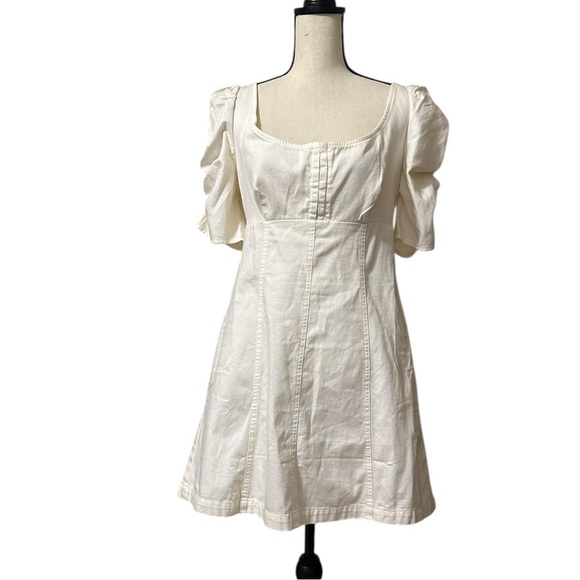 Free People Cheyenne Denim Mini Dress in Ivory - SMALL NWT - Picture 8 of 13